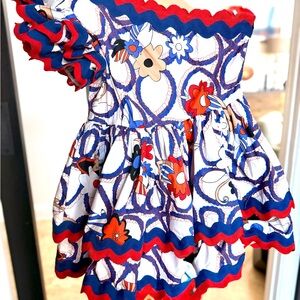 CeliaB Red and Blue Floral Dress- one shoulder, layered, gorgeous summer dress!